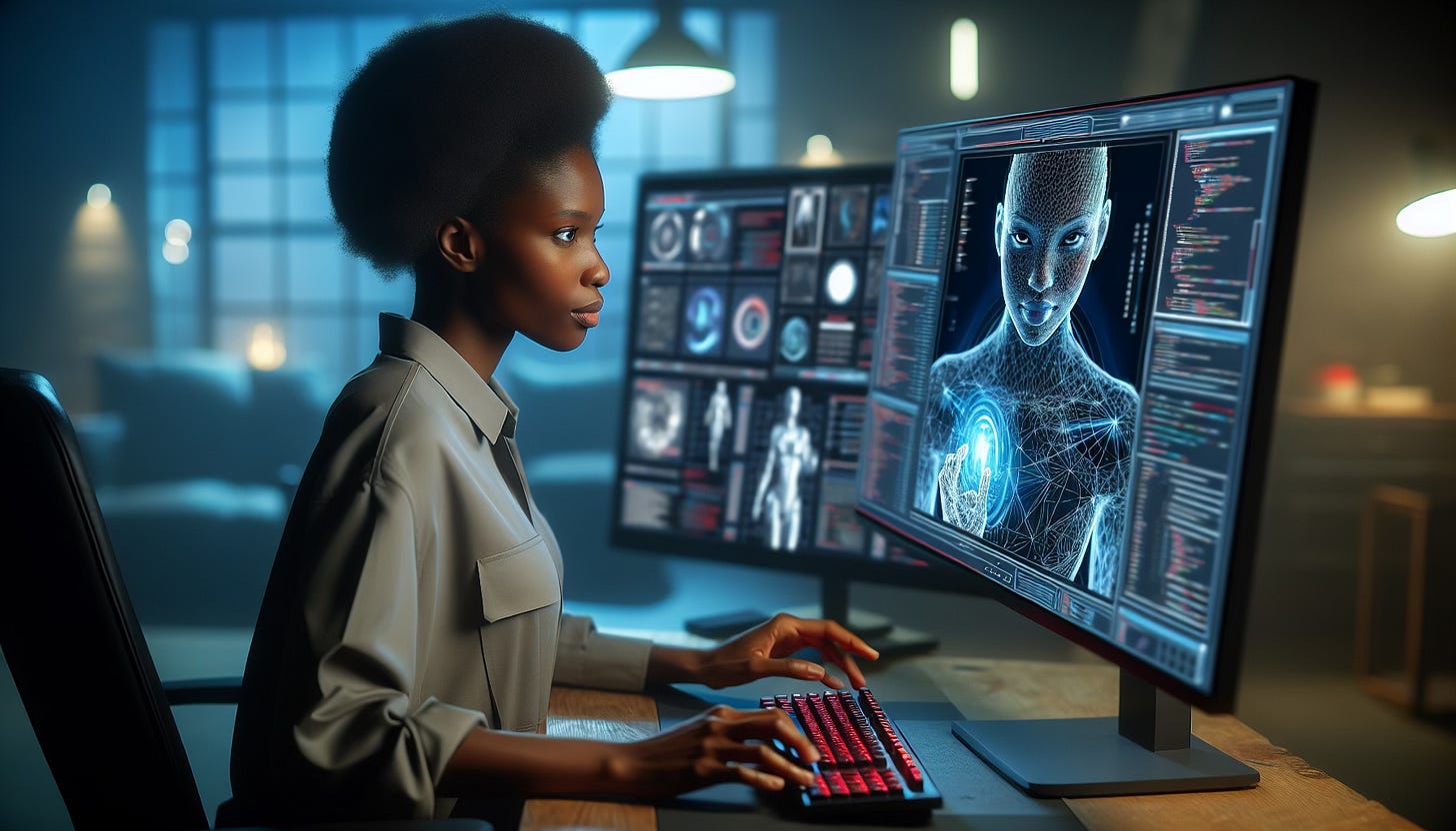 Image generated with DALL-E 3 and depicting a software engineer working on artificial intelligence Image generated with DALL-E 3 and depicting a software engineer working on artificial intelligence