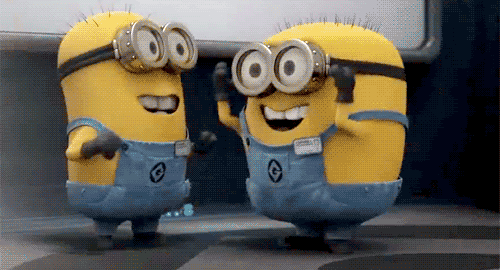 Two Minions excitedly "squee"ing together Two Minions excitedly "squee"ing together