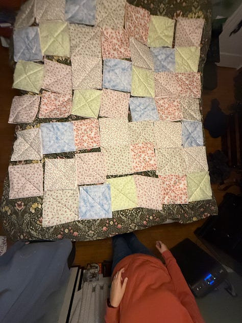 quilt blocks arranged before sewing