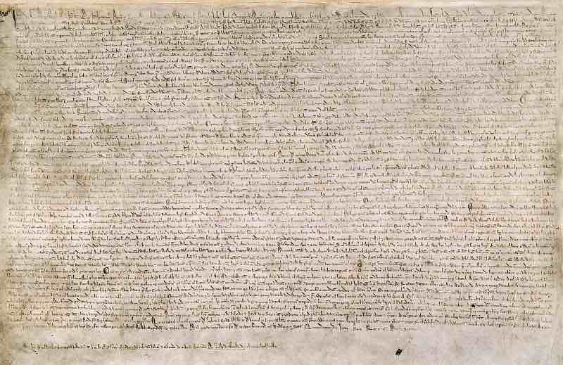 One of the four surviving copies of the Magna Carta, 1215. This is the 'other' copy held at the British Library. One of the four surviving copies of the Magna Carta, 1215. This is the 'other' copy held at the British Library.
