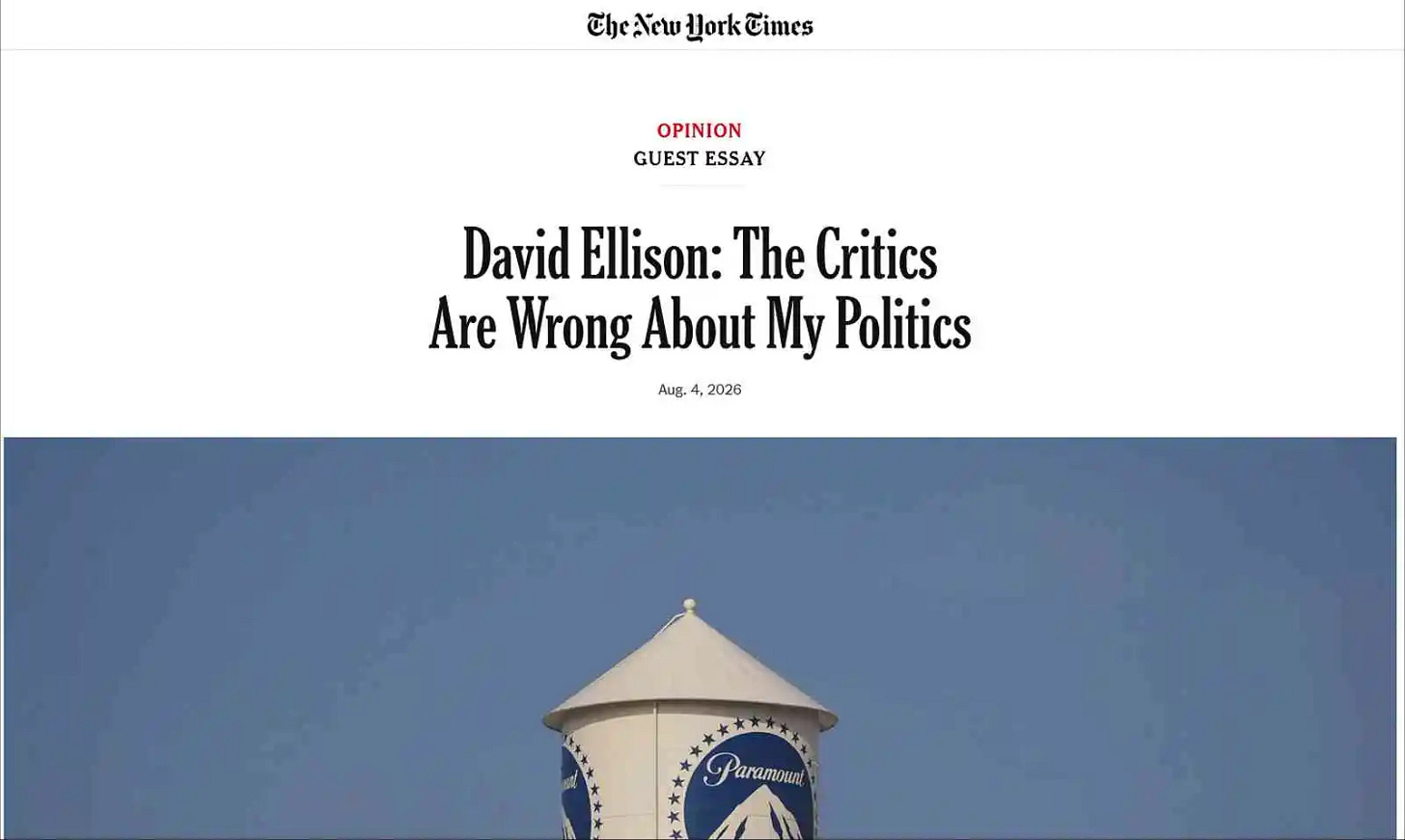 David Ellison should not have to defend his politics to run a studio