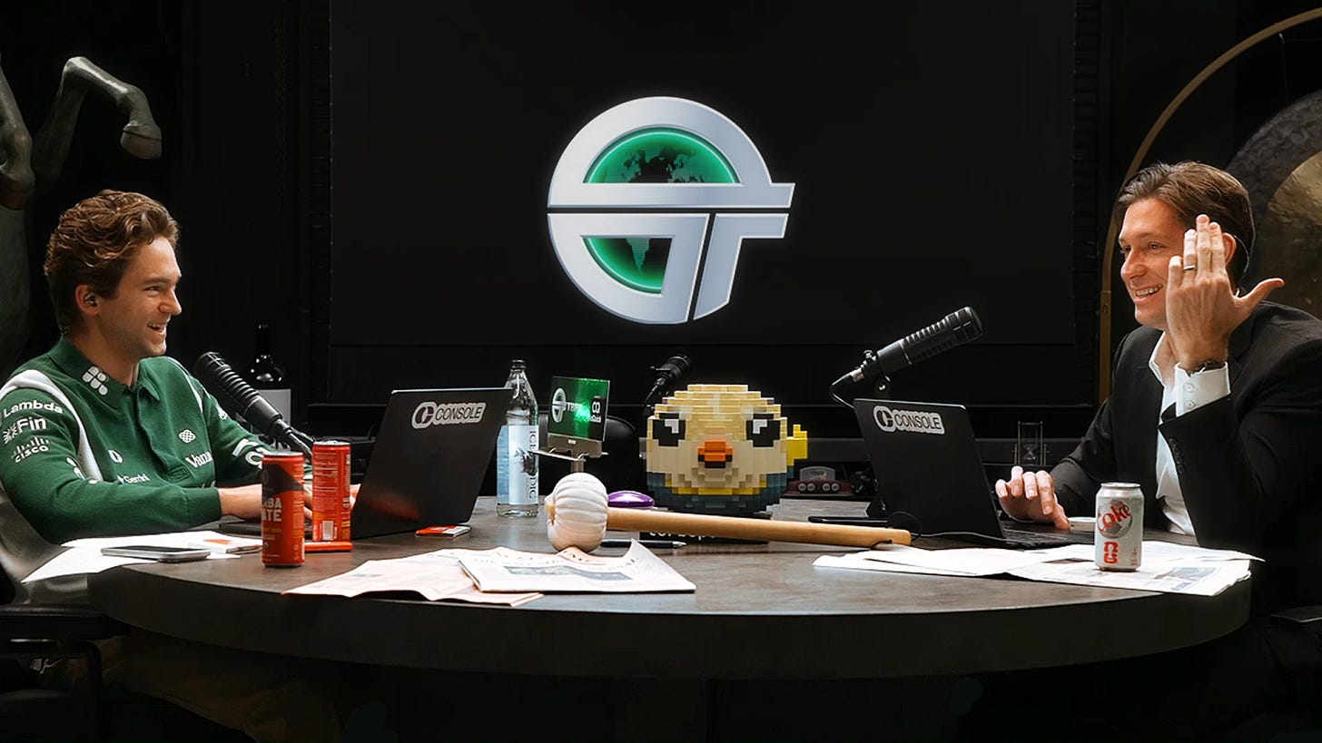 TBPN hosts Jordi Hays and John Coogan on set
