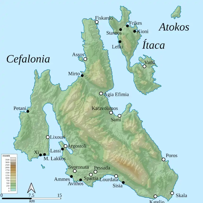 Map of the islands of Cephalonia and Ithaca Map of the islands of Cephalonia and Ithaca