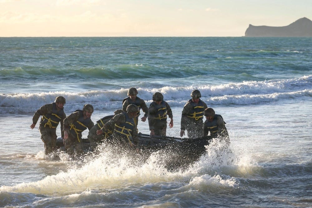Soldiers on a raft in Hawaii. Soldiers on a raft in Hawaii.