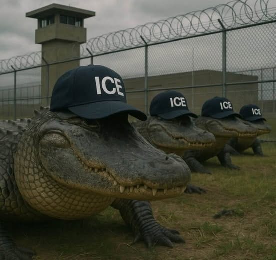 May be an image of crocodile, hat and text that says 'ICE ICE ICE ICE ICE'