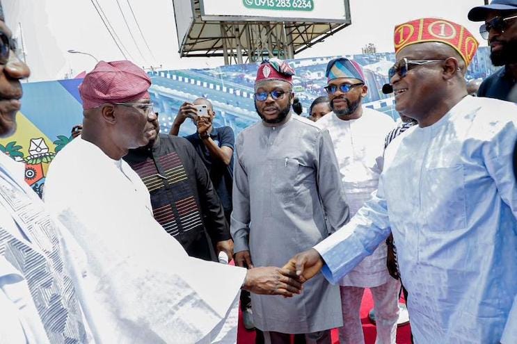 Governor Babajide Sanwo-Olu shakes Speaker of the House of Assembly, Mudashiru Obasa. Governor Babajide Sanwo-Olu shakes Speaker of the House of Assembly, Mudashiru Obasa.