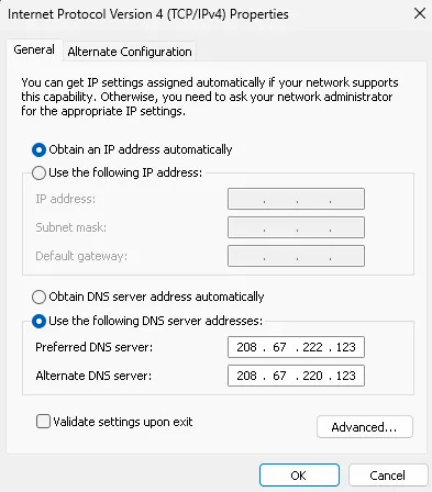 Configuring IPv4 DNS settings