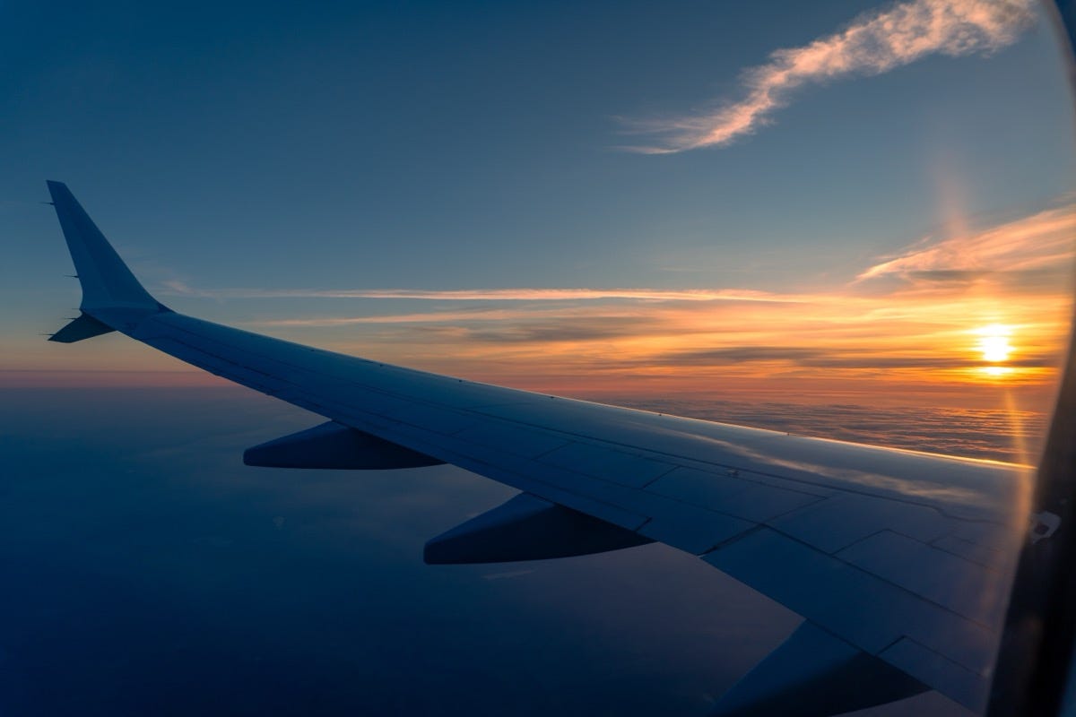 Sunset from the window of an airplane. (Kajdowy/shutterstock.com) Sunset from the window of an airplane. (Kajdowy/shutterstock.com)