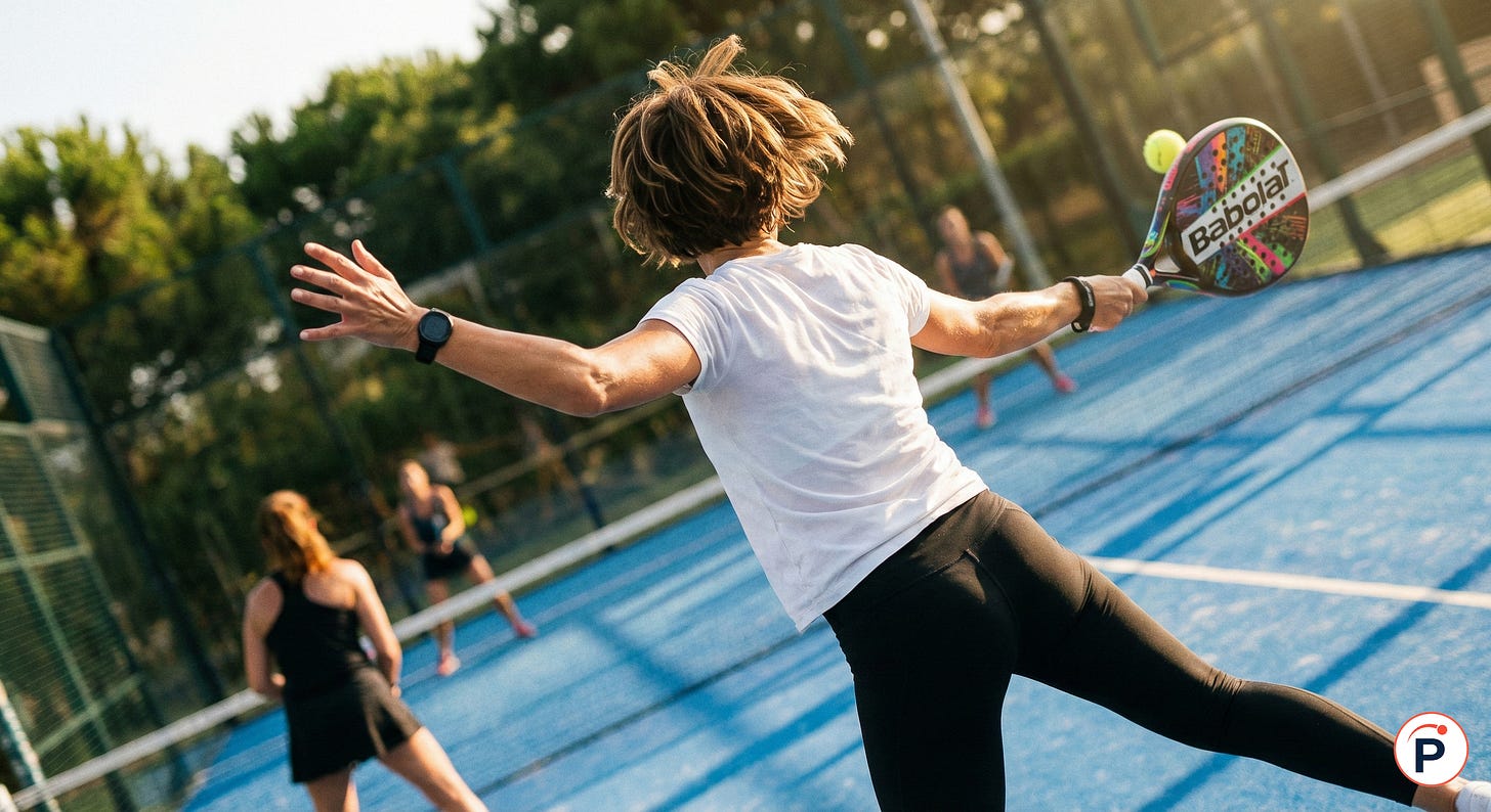 femme de 40 ans jouant au padel en extérieur