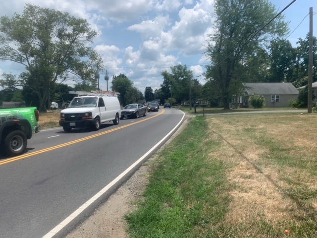 Traffic back-up on Harrison Road heading west. 