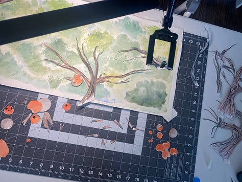 stop motion animation paper bird illustrations and filming set up