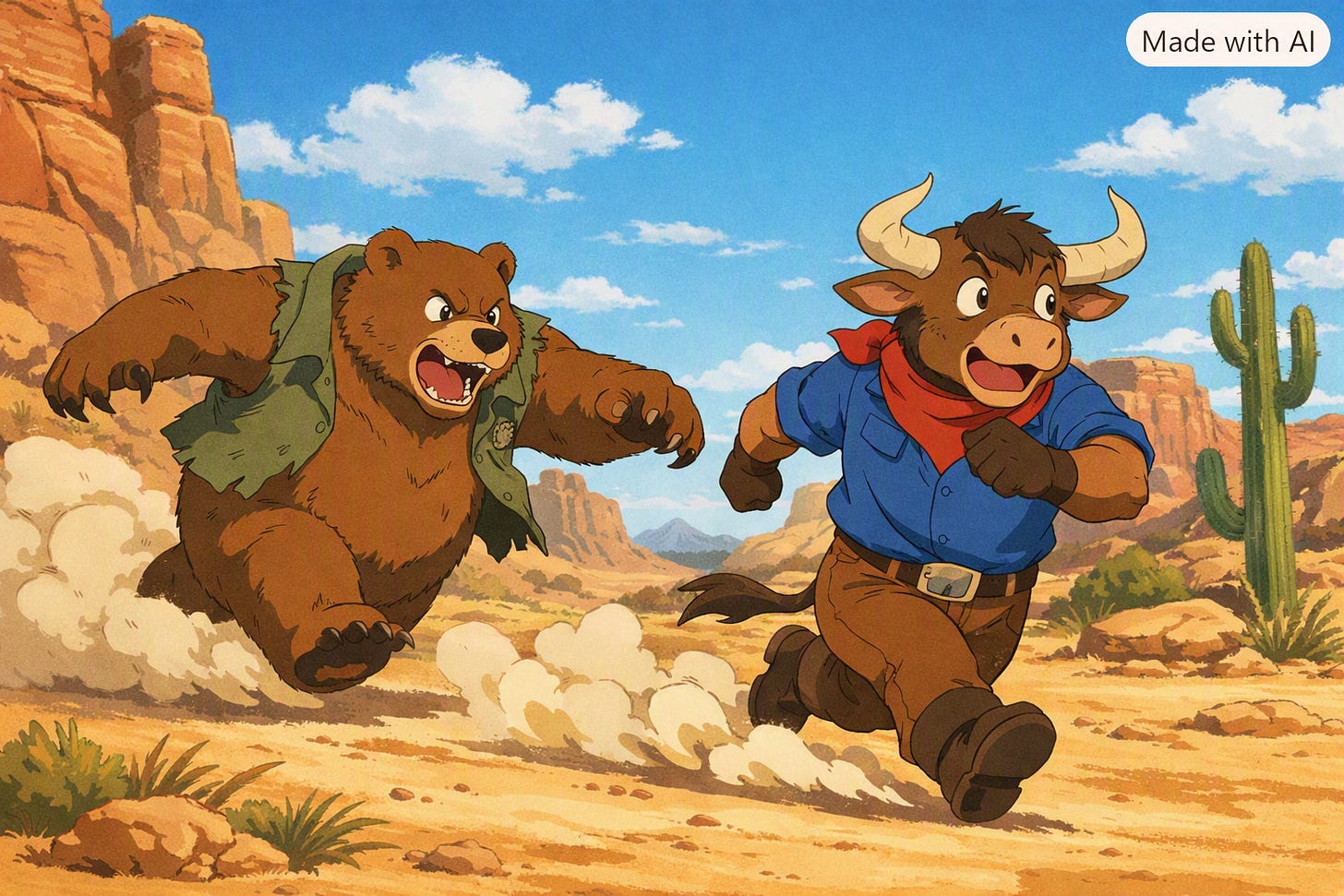 Desert bull-bear chase