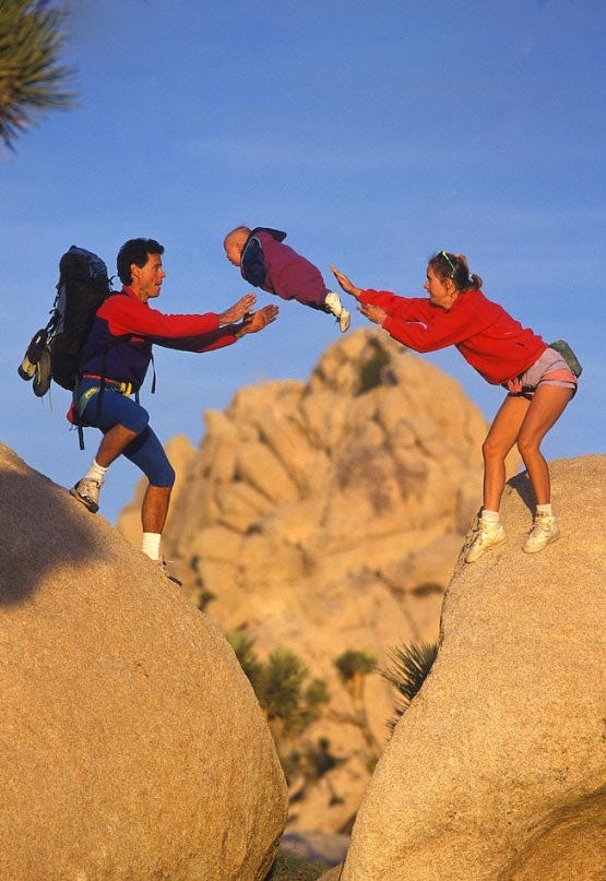 Photo of climbing couple tossing baby: Real or fake? – Semi-Rad.com