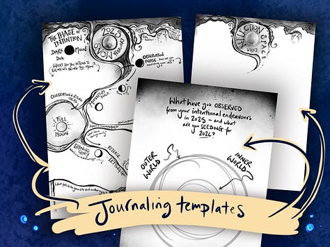 Illustrations, colouring pages and journal templates from the Moon Witch Journal 2025