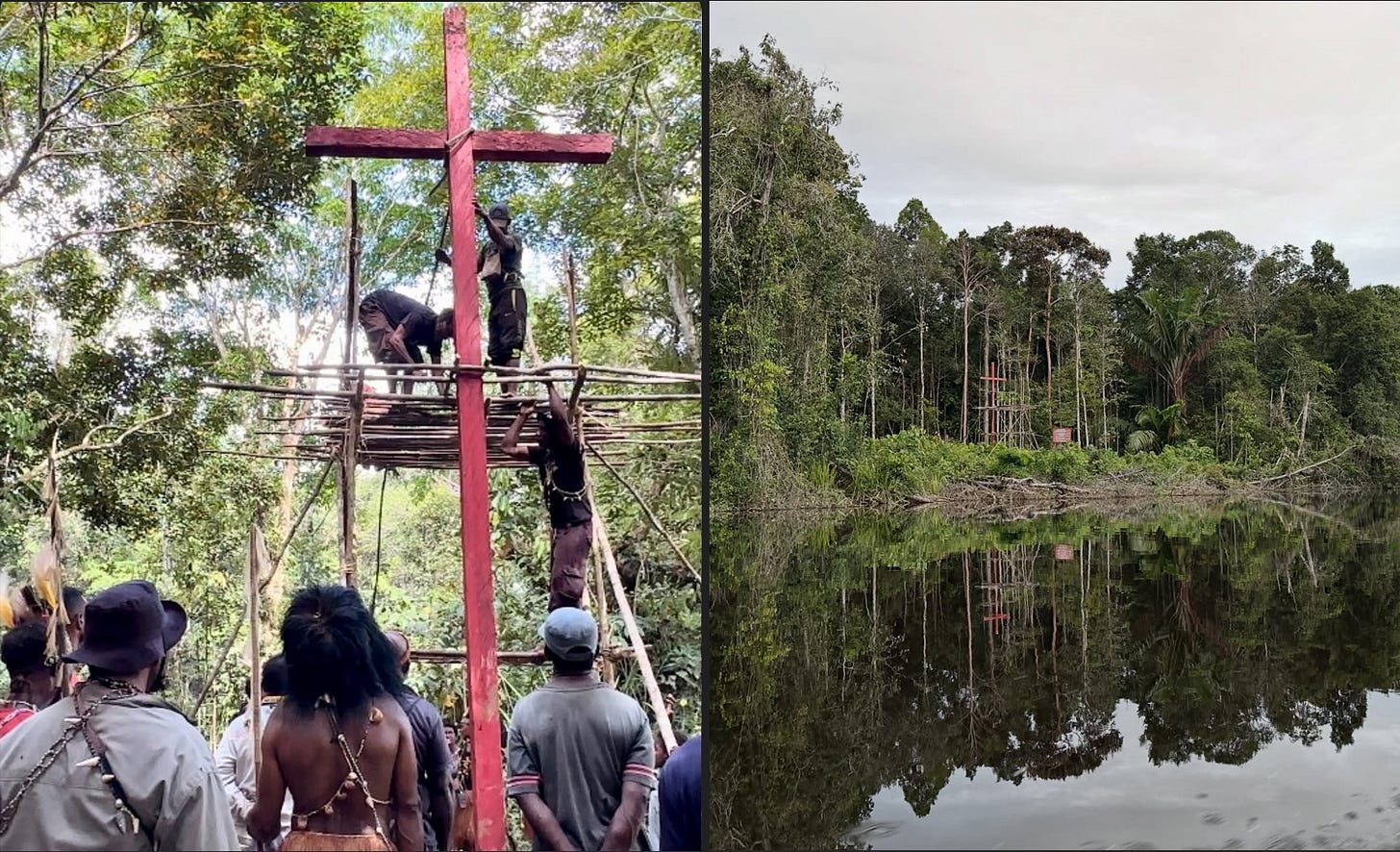 Indigenous communities in South Papua erected red crosses across customary forest lands