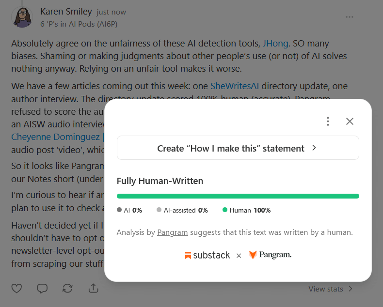 Why I won’t be using Pangram AI scoring - by Karen Smiley
