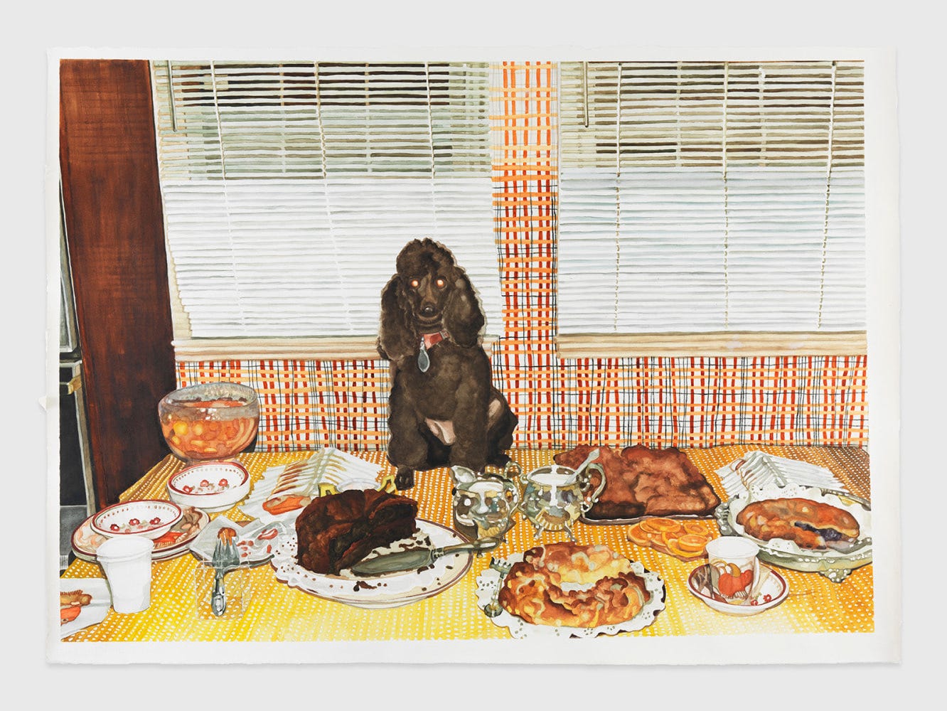 LISA EDELSTEIN
Dessert
2022
Watercolor and pencil on paper
Image: 37 1/4 by 53 1/4 inches (94.6 by 135.3 cm)
Framed: 42 1/2 by 57 3/4 inches (108 by 146.7 cm)
SOLD LISA EDELSTEIN
Dessert
2022
Watercolor and pencil on paper
Image: 37 1/4 by 53 1/4 inches (94.6 by 135.3 cm)
Framed: 42 1/2 by 57 3/4 inches (108 by 146.7 cm)
SOLD