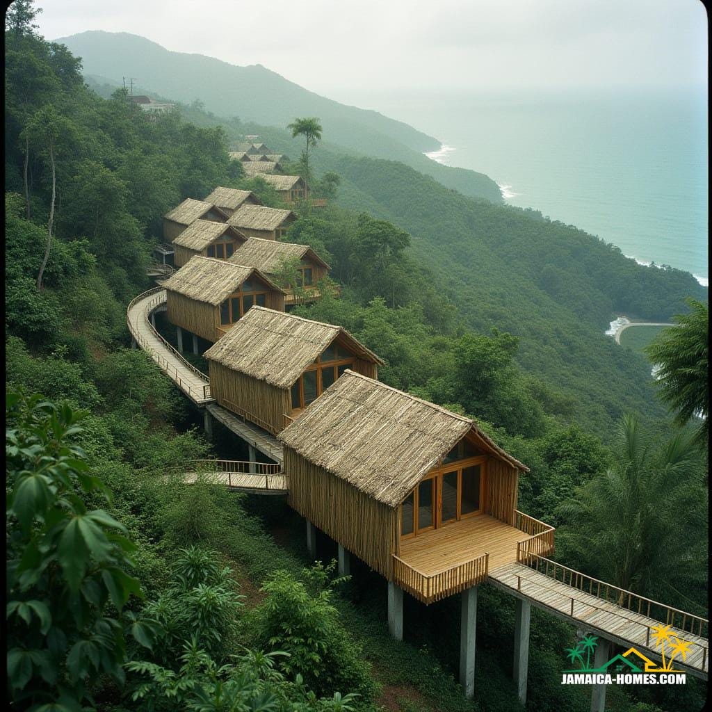 Bamboo home on hill in Jamaica