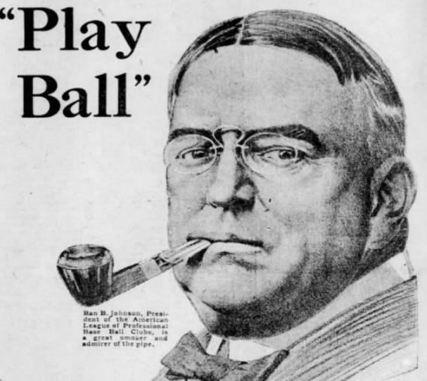 Newspaper advertisement featuring Ban Johnson. Newspaper advertisement featuring Ban Johnson.