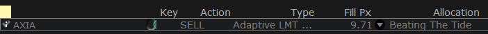 Interactive Brokers ticket selling AXIA Energia (Eletrobras) ADR at $9.71 via an Adaptive Limit order in the Beating The Tide portfolio. Interactive Brokers ticket selling AXIA Energia (Eletrobras) ADR at $9.71 via an Adaptive Limit order in the Beating The Tide portfolio.