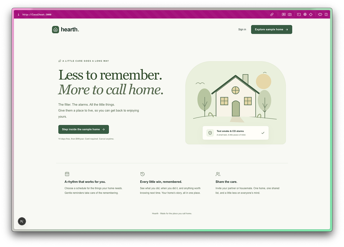 Landing page for a SaaS built with GPT-6 Astra in Codex, showing "Hearth" and some simple features Landing page for a SaaS built with GPT-6 Astra in Codex, showing "Hearth" and some simple features