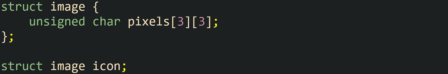 struct image {     unsigned char pixels[3][3]; };  struct image icon;