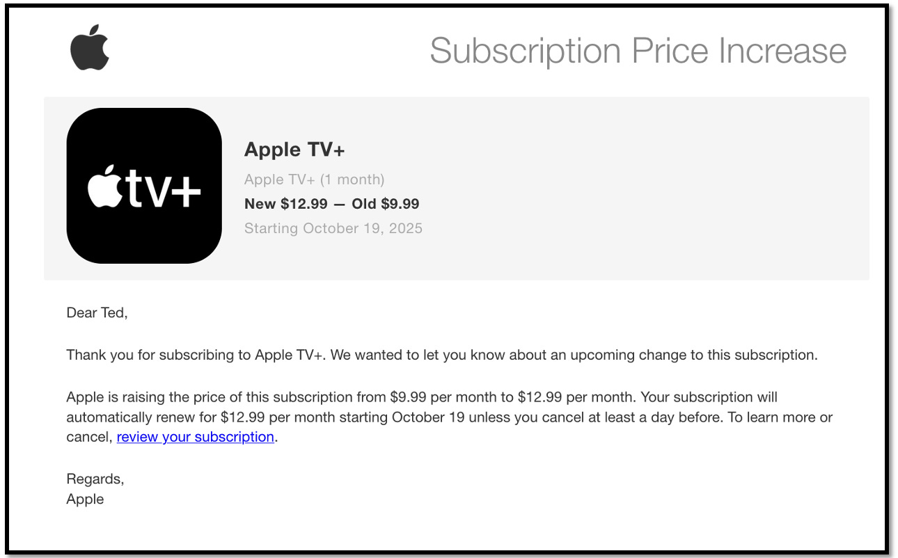 Screenshot of an email