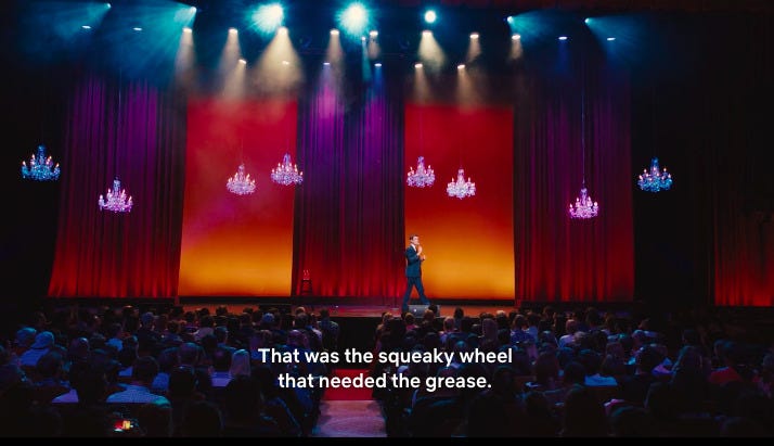 heya dude could you send me a screenshot of John Mulaney saying something  like "Ah yes, that was the one squeaky wheel in the... –  @johnmulaneyoutofcontext on Tumblr