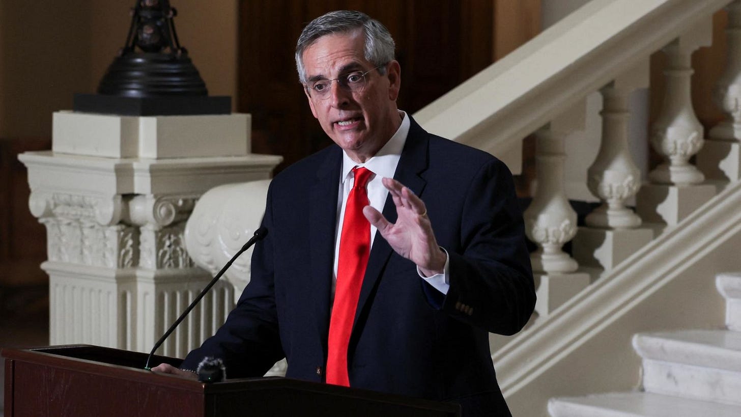 Georgia Secretary of State Brad Raffensperger speaks in Atlanta, Georgia, November 9, 2022.