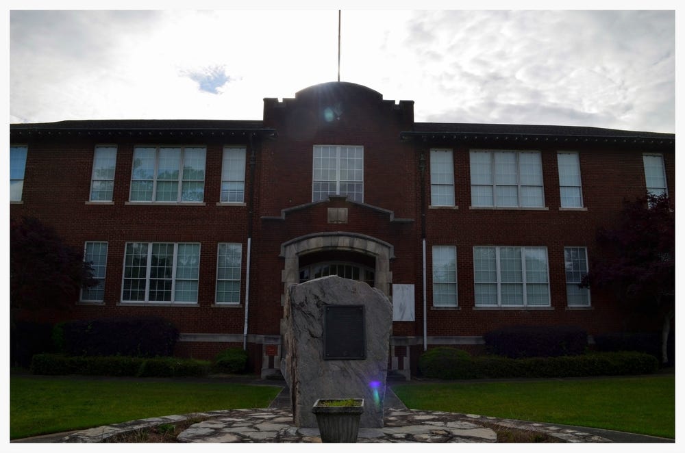 Old Tukabahchi marker in from of City Hall, Tallassee, Elmore County, Alabama