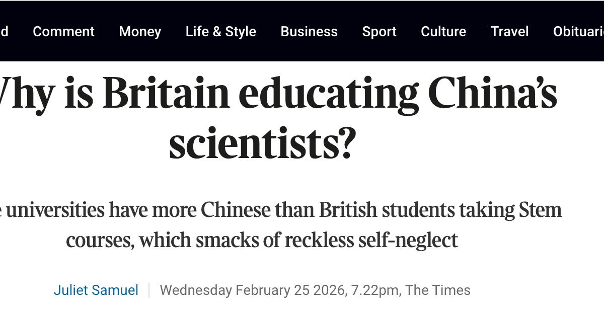 When The Times asked, &ldquo;Why is Britain educating China&rsquo;s scientists?&rdquo; What did they really overlook? by Michael Jinghan ZENG