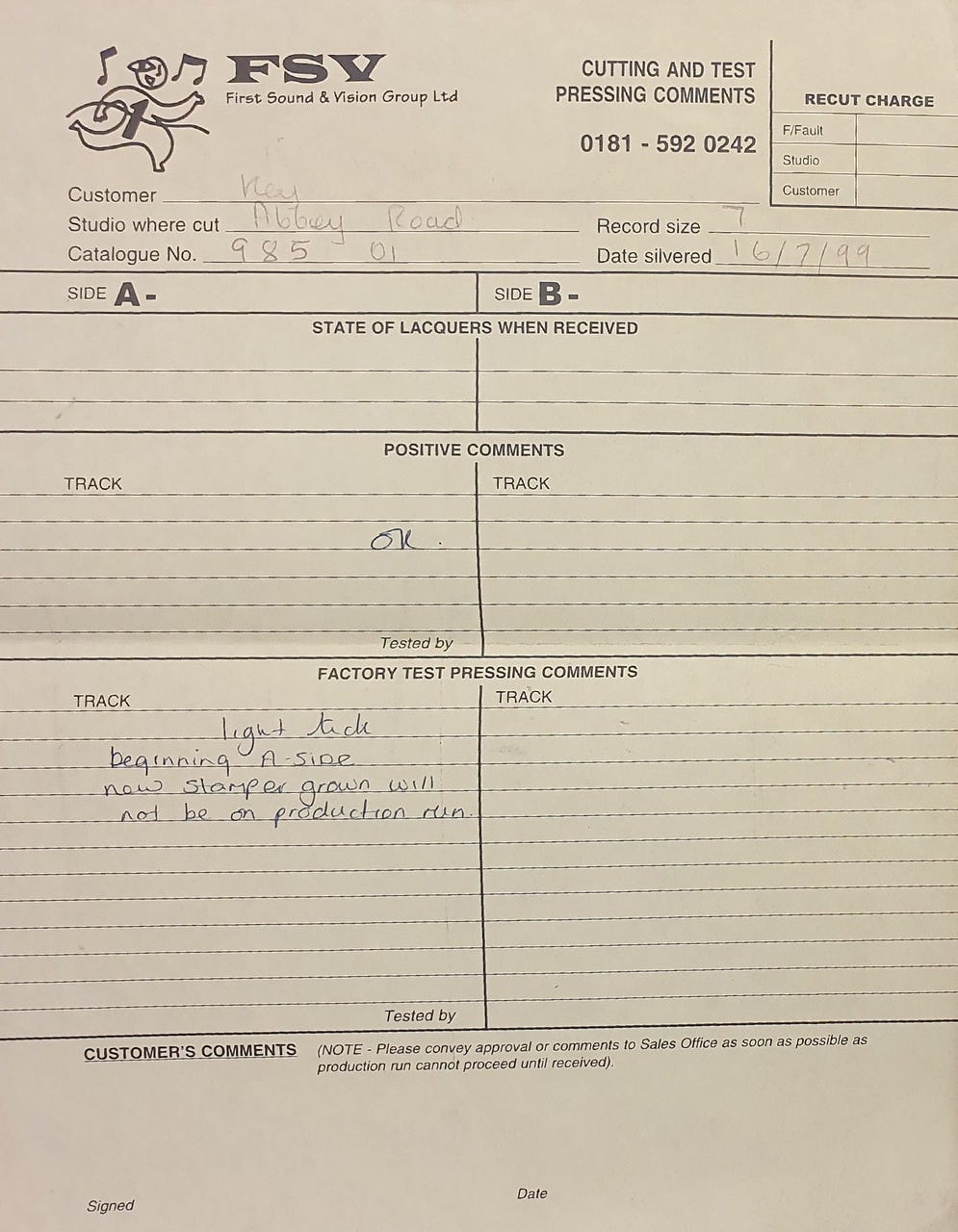 Dear Paulina test pressing comments