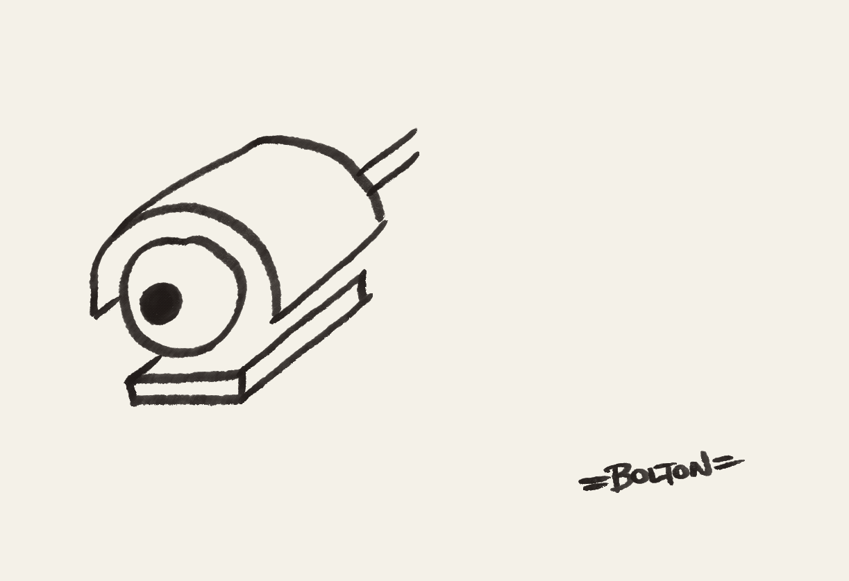 Animated line drawing of a surveillance camera with an eyeball in place of its lens. The eye sweeps from side to side. Illustration by Rachael Bolton. Animated line drawing of a surveillance camera with an eyeball in place of its lens. The eye sweeps from side to side. Illustration by Rachael Bolton.