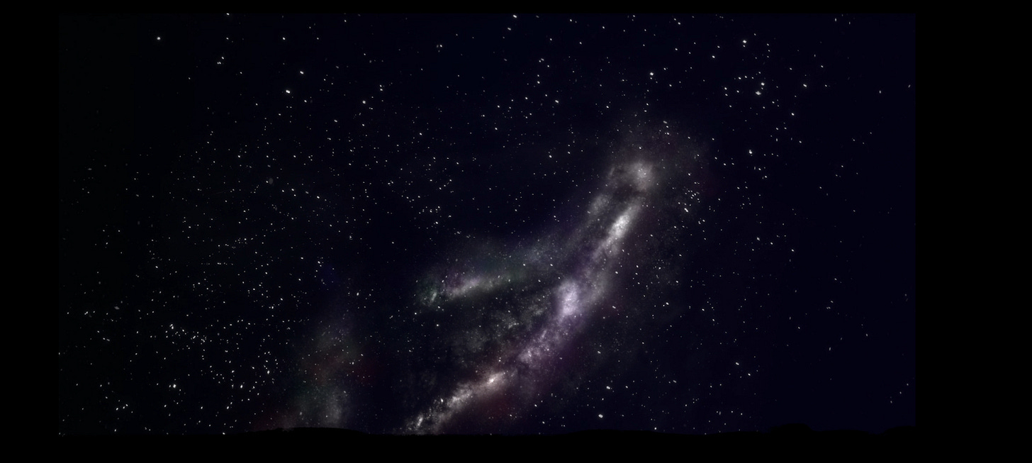 Constellation of the Emu in the Sky, depicted against the night sky, from the National Museum of Australia’s Digital Classroom.