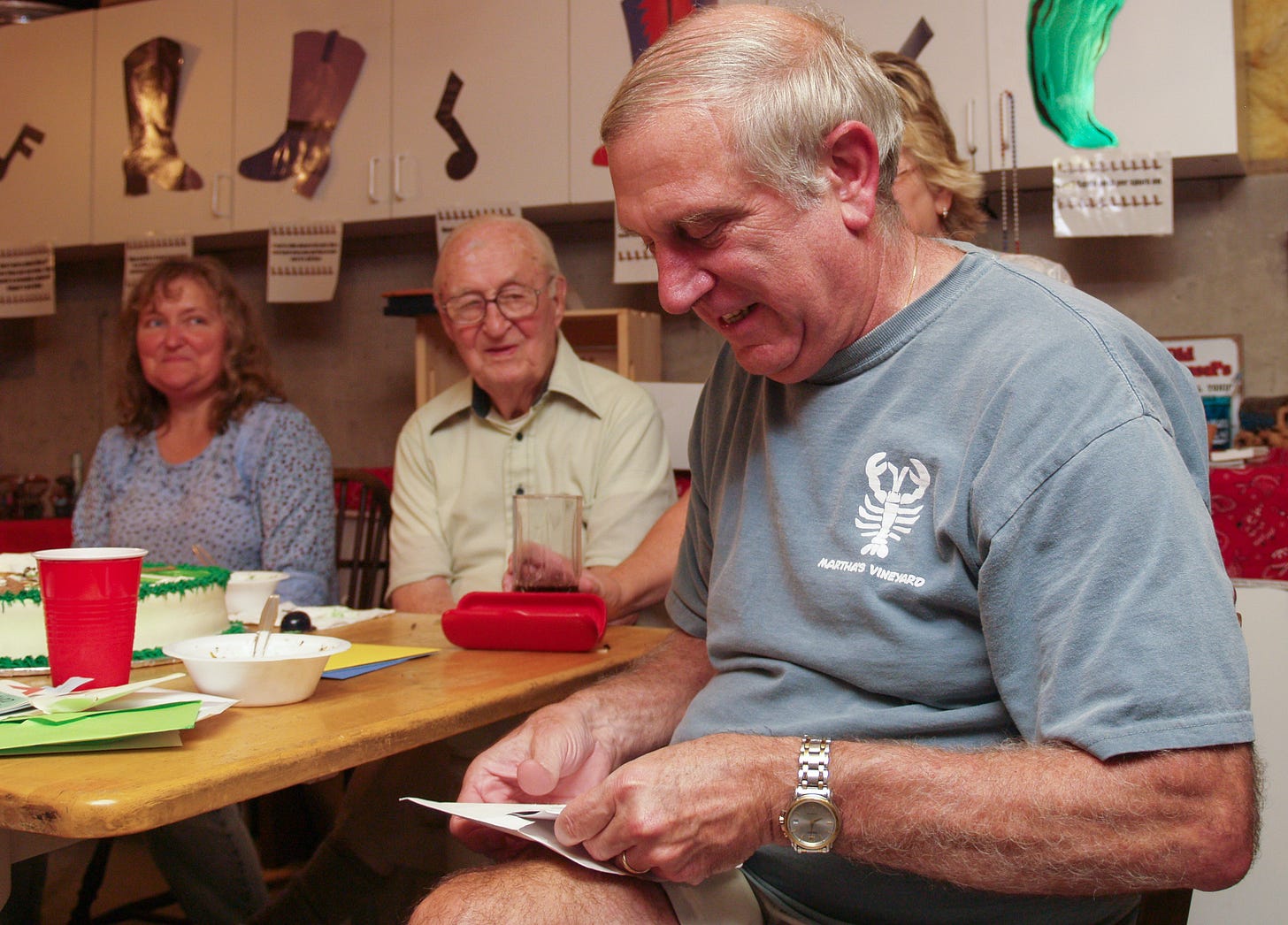 Bob looks at birthday card