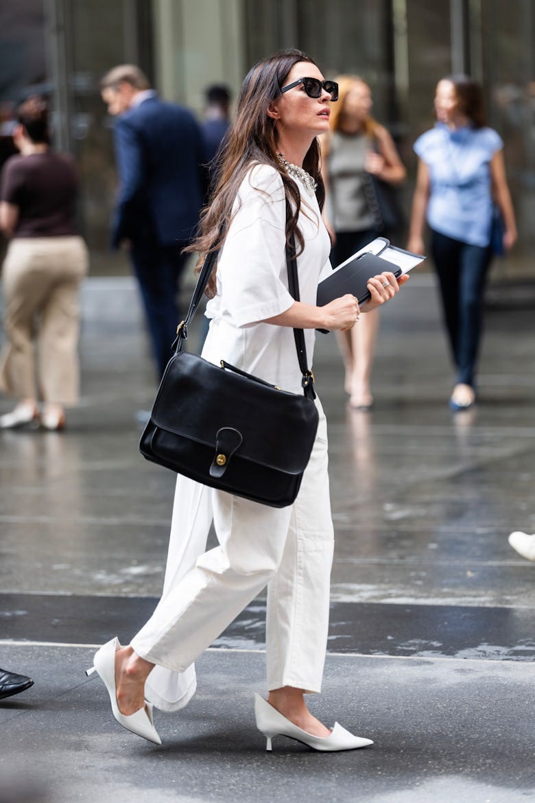 Anne Hathaway is seen filming 'The Devil Wears Prada 2' in Midtown on July 25, 2025 in New York City...