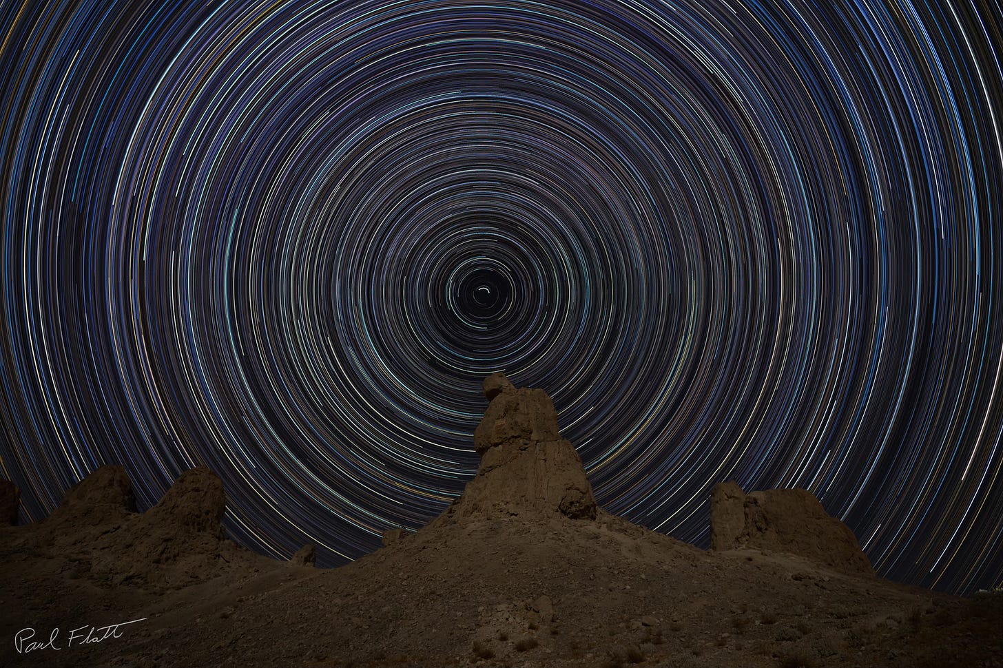 Trona Pinnacles with star trails from an 8 hour time serires