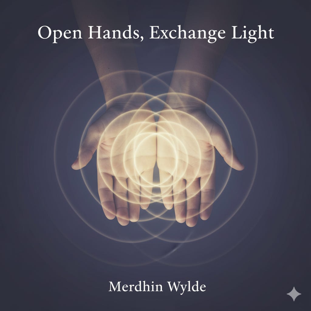 Hands releasing circular ripples of light