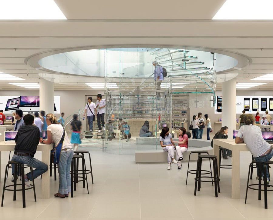 An undated rendering of Apple Pudong. The graphic panels indicate it may be from late 2008 or 2009.