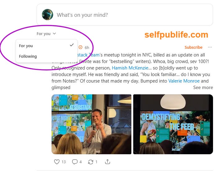 Screenshot of Substack desktop web app showing For you and Following options. Screenshot of Substack desktop web app showing For you and Following options.
