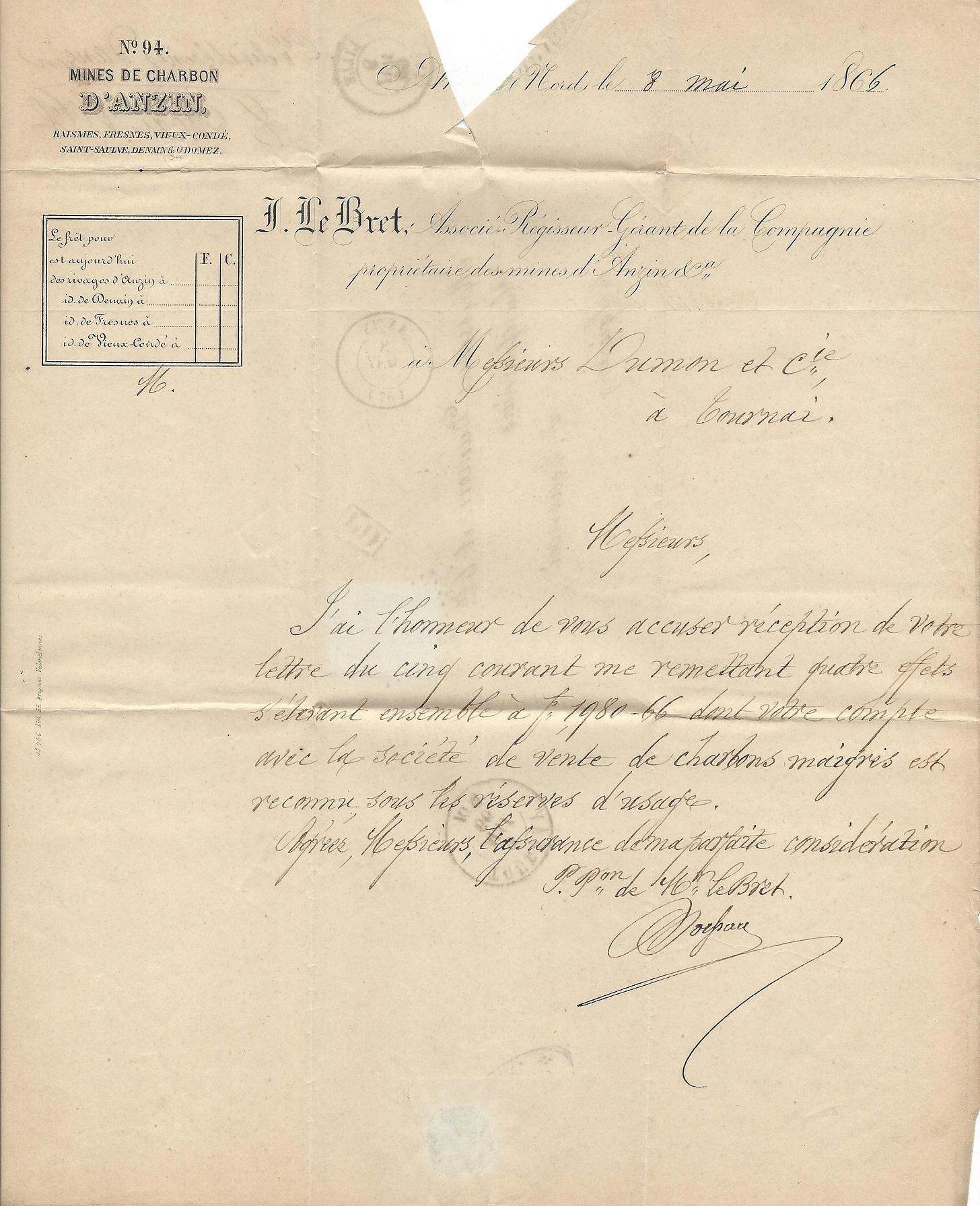 content of the 1866 business letter content of the 1866 business letter