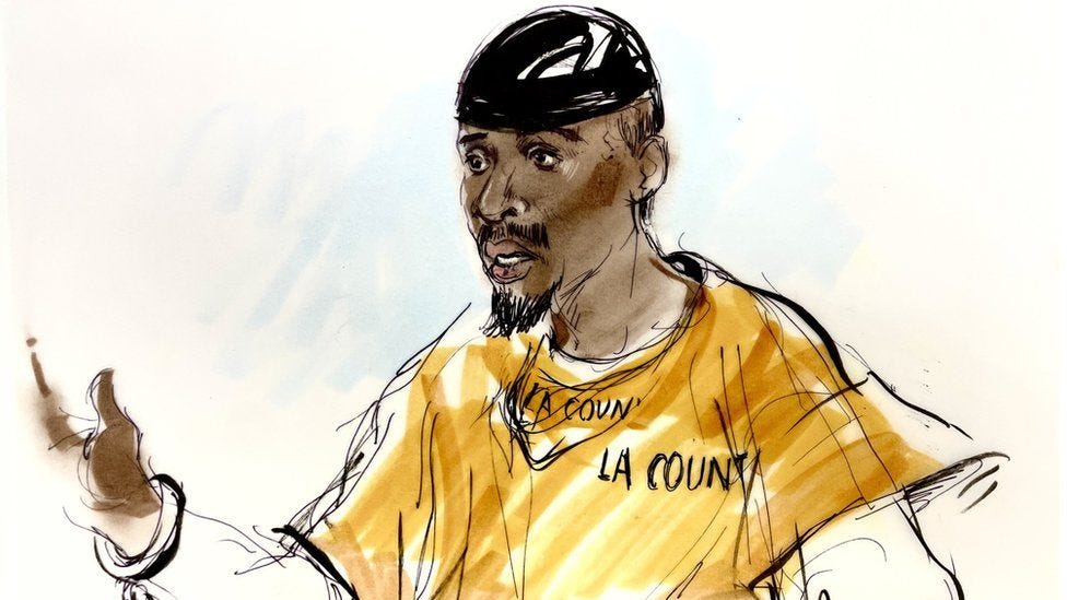 Court sketch of Tory Lanez during sentencing on 8 August Court sketch of Tory Lanez during sentencing on 8 August
