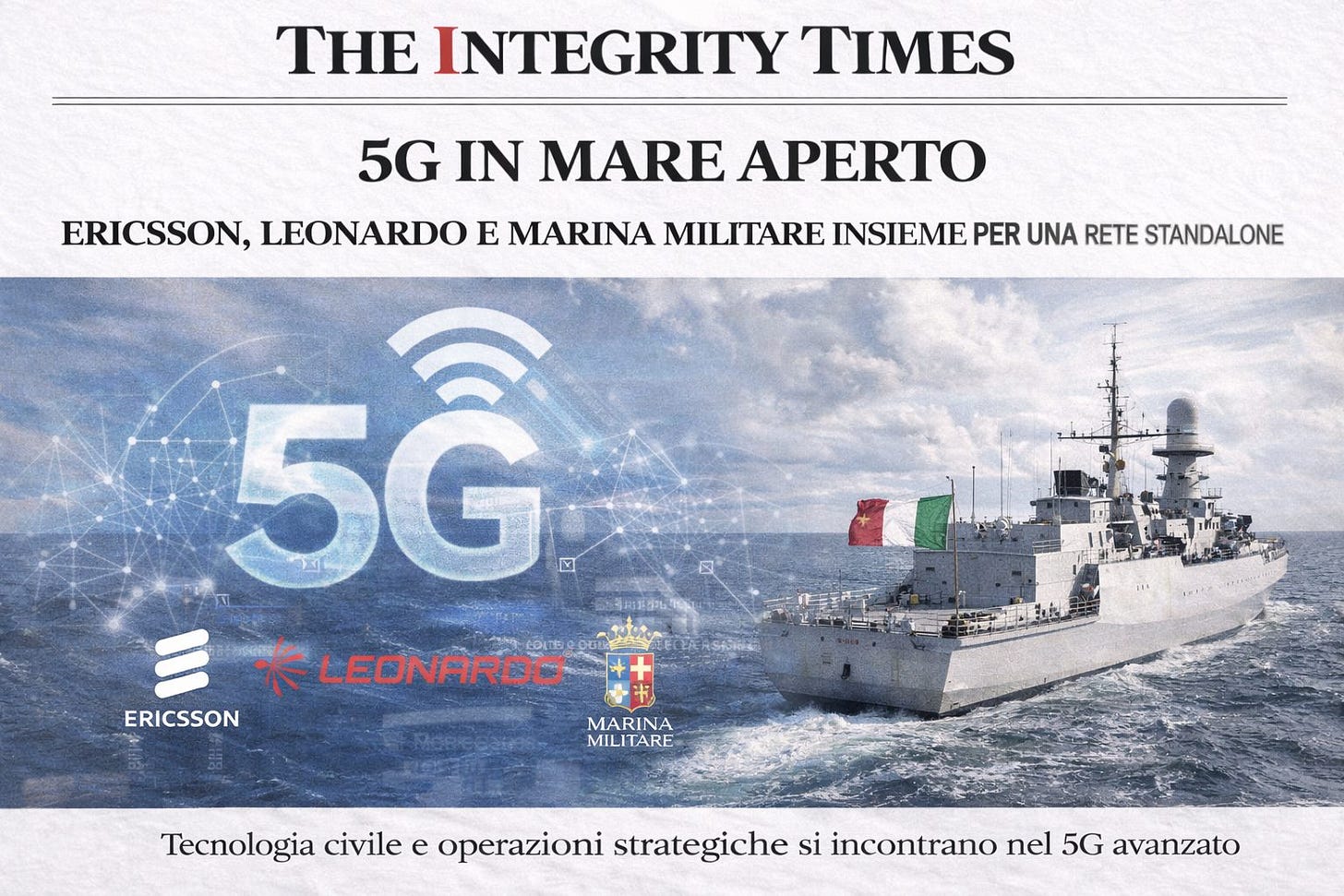 Illustrazione: 5G in mare aperto: Ericsson, Leonardo e Marina Militare insieme per una rete standalone Illustrazione: 5G in mare aperto: Ericsson, Leonardo e Marina Militare insieme per una rete standalone