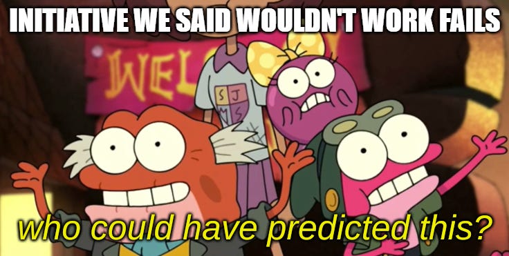 Meme: Initiative we said wouldn't work fails...who could have predicted this? 
