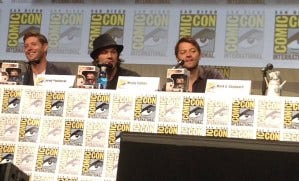 The boys sideeye Mark's makeshift Crowley doll