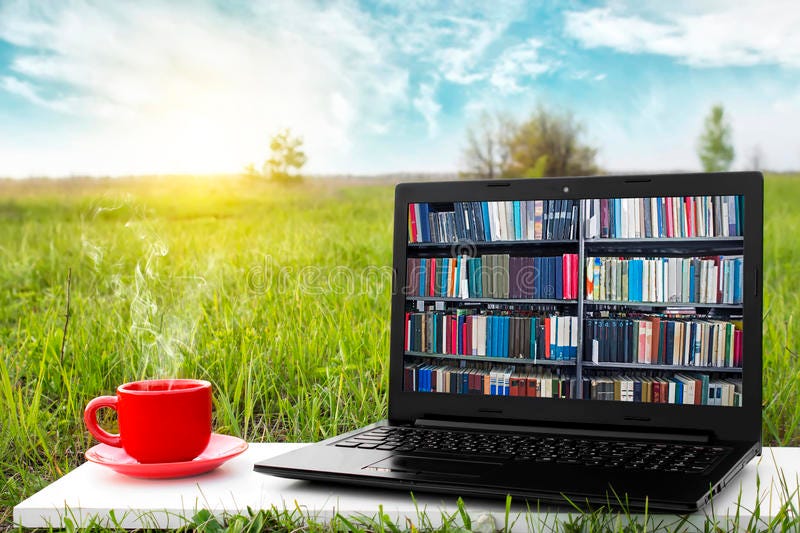 Laptop and Cup of Hot Coffee on the Background Picturesque Nature ...