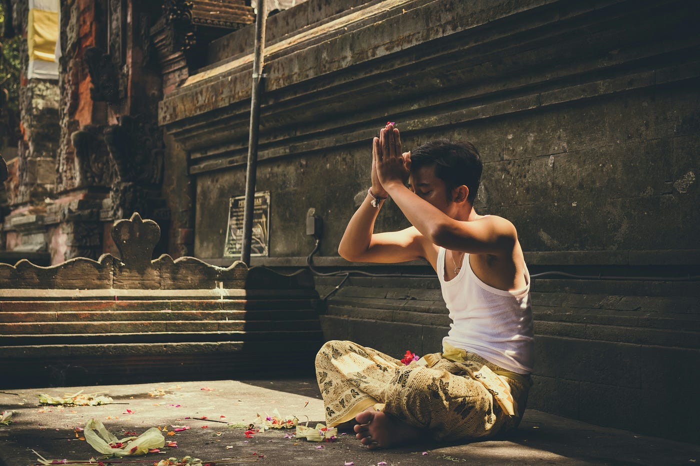 A man in prayer. Showing gratitude is also generous. A man in prayer. Showing gratitude is also generous.