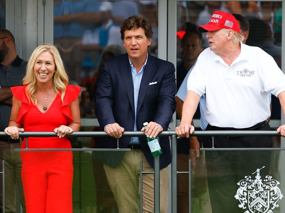 Video: Trump Hosts Tucker Carlson, MTG at Saudi-Funded Golf Tournament - Business Insider Video: Trump Hosts Tucker Carlson, MTG at Saudi-Funded Golf Tournament - Business Insider
