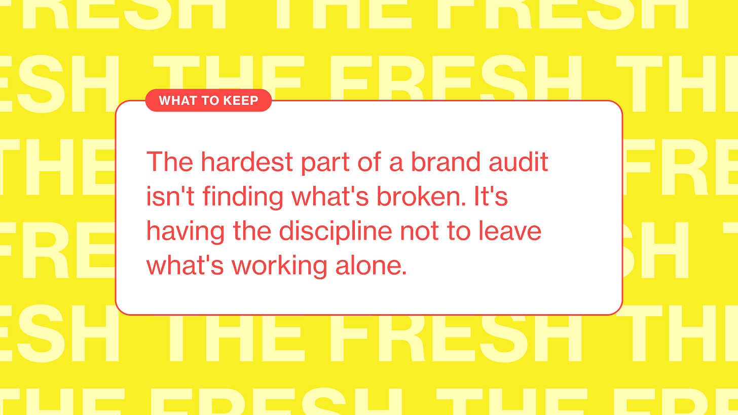 text based image that says The hardest part of a brand audit is keeping what's working text based image that says The hardest part of a brand audit is keeping what's working