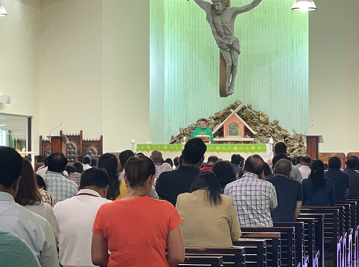 Worshippers at a weekday Mass at St. Mary's Catholic Parish, in Dubai. Credit: JD Flynn/Pillar Media.